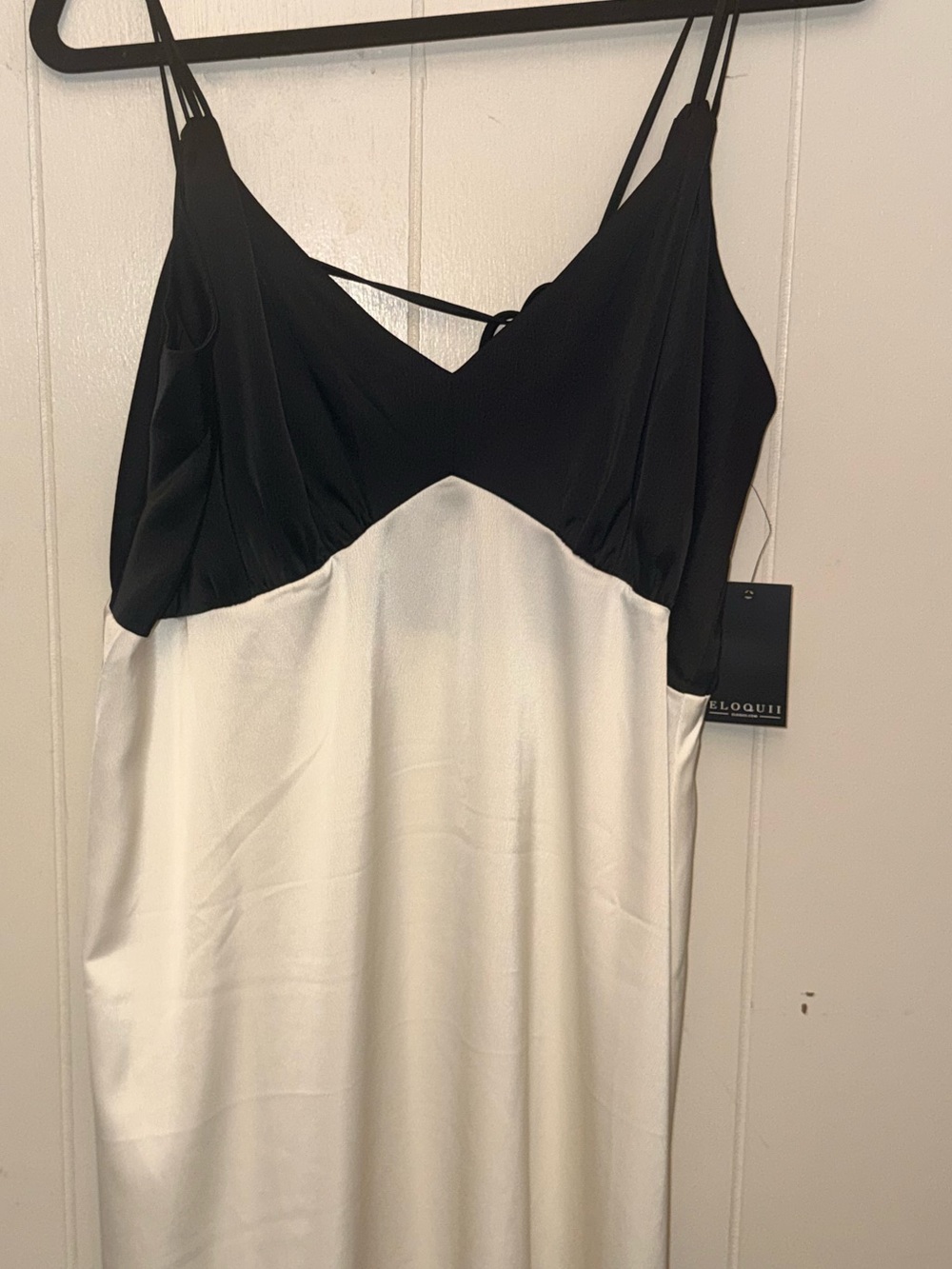Eloquii Black and White Satin Slip Dress with V-Neck